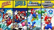 Evolution of Mario's Title Screens in Super Mario Games 2D Graphics (1985-2024)