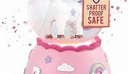 Miniature Unicorn Snow Globe - Handpainted Plastic Snow Globe with Lights & Shatterproof Plastic Crystal Sphere, Sparkling Glitter Ornament, Gift Idea for Birthday, Christmas, Souvenirs, Decor - Pink