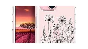 Topgraph Case Compatible for iPhone 15 Cute Flower Floral Clear for Women Girly Designer Girls, Transparent Phone Case Floral Design Compatible with iPhone 15 (Botanical Black Flowers Line Art)