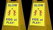 Dreyoo 2 Pack Slow Down Kids at Play Sign, 24 Inch Reflective Double Sided Slow Children at Play Signs, Caution Kids Playing Safety Signs for Street Neighborhood Yard School Park Sidewalk and Driveway