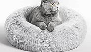 Love's cabin 20in Cat Beds for Indoor Cats - Cat Bed with Machine Washable, Waterproof Bottom - Grey Fluffy Dog and Cat Calming Cushion Bed for Joint-Relief and Sleep Improvement
