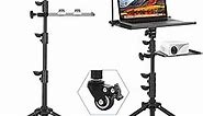 Projector Stand with Wheels, Laptop Tripod Stand with Phone Holder, Rolling Laptop Tripod with Mouse Tray, Adjustable & Portable Tripod for Sheet Music, DJ
