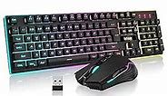 RedThunder K10 Wireless Gaming Keyboard and Mouse Combo, LED Backlit Rechargeable 3800mAh Battery, Mechanical Feel Anti-ghosting Keyboard + 7D 3200DPI Mice for PC Gamer (Black)