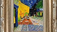 La Pastiche Cafe Terrace at Night with Florentine Dark Champagne Framed Oil Painting, 17" x 15", Multi-Color