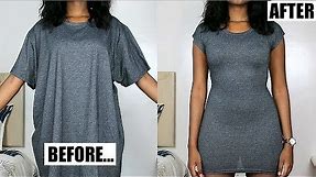 Oversized T-Shirt To Fitted Dress in Minutes! | DIY Clothing Transformations