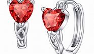 Bestyle CZ Heart Diamond Hoop Earrings 925 Sterling Silver Celtic Knot Birthstone Earrings July Purple Red Ruby Jewelry Gift