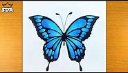 How to Draw Butterfly Easy | Blue Monarch butterfly drawing and coloring