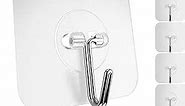 GLUIT Adhesive Hooks for Hanging Heavy Duty 22 lbs: Easy to Hang Robe Towel Sticky Clear Hooks, Waterproof Adhesive Wall Hooks for Hanging Home, Bathroom, Kitchen, Office, and Outdoor, 12 Pack