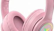 ONITOON Cat Ear Bluetooth Headphones with Micphone for Kids & Adults, LED Light Up Wireless HI-FI Sound Quality, Over-Ear Headphones with Volume Control for iPhone/iPad/Laptop/PC(55H Play Time)