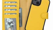 Yellow iPhone 14 Leather Wallet Case With 4 Card Holder