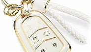 CTRINEWS for Cadillac Key Fob Cover with Metal Braided Rope Keychain, Upgraded Soft Key Case for 2015-2019 Escalade CTS SRX XT5 ATS STS CT6 (6 Buttons) (Gold Edge)