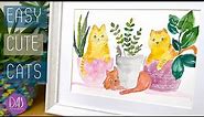 Paint These Cute Cats for a Gift or Greetings Card - Realtime Watercolor Tutorial for Beginners