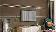 Deerskin Velvet high-end 3D Wallpaper Nordic Geometric Lines Modern Simple Living Room Lighting Luxury Background Wall Non-Woven Peel Stick Wallpaper (9M Coffee Gold 8816)