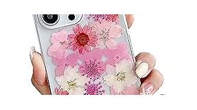 JANDM Real Flower iPhone 14 Pro Max Case, Clear Soft Flexible Rubber Pressed Dry Real Flower Girls Women Glitter Floral Case for iPhone 14 Pro Max -Pink