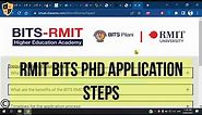 BITS Pilani - RMIT Australia Joint PhD Program Application Steps