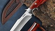 Omesio Fixed Blade Knife with Sheath, Survival Knife M390 Steel, Fulltang 60±1 HRC, EDC Fixed Blade Hunting Knives, Knives for Men, Wood Handle