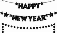 Big, Glitter Happy New Year Banner - 10 Feet, No DIY, 2 Strings Large, 13 Feet Circle Garland | New Years Banner, Happy New Year Decorations 2023 | New Years Banner, New Years Eve Party Supplies 2023
