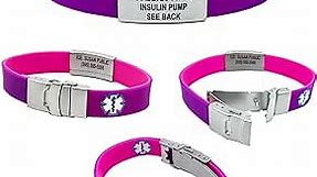 Medical ID Bracelets for Women or Men, Pink or Purple Reversible Sport Slim, Silicone Medical Bracelet, Laser Engraved, Medical Alert Wallet Card, Complimentary Access PHR (Personal Health Record)