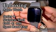 Apple Watch Series 9 Gold Stainless Steel 41 mm Unboxing - Edelstahl Sportarmband in Tonbraun ASMR