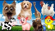 100 animal sounds, cow, chicken, duck, monkey, dog, pig, sheep, goat, horse, dinosaur