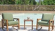 NATURAL EXPRESSIONS Rocking Bistro Set, 3 Piece Outdoor Patio Conversation Furniture Set with 2 Rockers and 1 Metal Coffee Table with Thick Cushions for Backyard,Porch,Poolside,300lbs