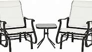 Outsunny 3-Piece Outdoor Gliders Set Bistro Set with Steel Frame, Tempered Glass Top Table for Patio, Garden, Backyard, Lawn, Cream White