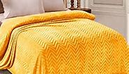Whale Flotilla Flannel Fleece Twin Size Bed Blanket, Twin XL Soft Velvet Lightweight Bedspread Plush Fluffy Coverlet Chevron Design Decorative Blanket for All Season, 90x66 Inch, Lemon Yellow