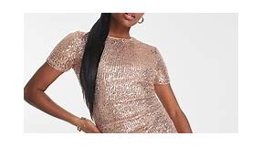 Forever New Petite cap sleeve sequin mini dress in rose gold | ASOS