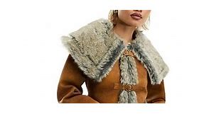 Reclaimed Vintage fitted faux suede jacket with fur trim and buckles | ASOS