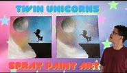 Follow the magic with the twin unicorns - spray paint art