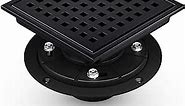 6 Inch Square Shower Drain, Black Shower Drain with Flange, Stainless Steel High Flow Shower Drain kit, Floor Drain with Removable Grid Cover