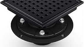 6 Inch Square Shower Drain, Black Shower Drain with Flange, Stainless Steel High Flow Shower Drain kit, Floor Drain with Removable Grid Cover