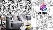 Abyssaly Skull Floral Black White Wallpaper
