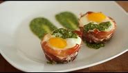 Whitney's Baked Egg Cups in Prosciutto || KIN EATS