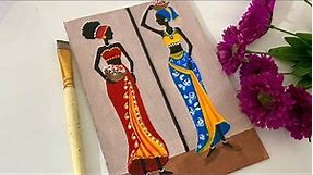 Tribal art African women Painting for beginners/Easy Sunset Scenery Acrylic Painting/Tribal painting