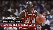 NBA Playoffs 1992. Miami Heat vs Chicago Bulls Game 3 Jordan 56 PTS - Game Highlights HD 720p/60fps