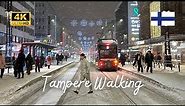 TAMPERE FINLAND - WALKING THE MAIN STREET IN WINTER - Hämeenkatu, Kauppahalli (Market Hall) (4K)
