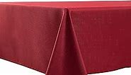 Biscaynebay Christmas Textured Fabric Tablecloth 70 X 120 Inches Rectangular, Red Water Resistant Tablecloths for Dining, Kitchen, Wedding and Parties, Machine Washable