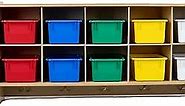 RRI Goods 10 Section Wall Mount Montessori Storage Cabinet, Cubby Shelving Unit with Assorted Trays and Hooks for Daycare, Home, Playschool Furniture