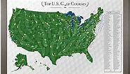 Top Golf Courses USA Map - Barnwood Gray Frame - 27.5 inches x 39.5. inches - Golf Course Map - Track your Golfing Adventures