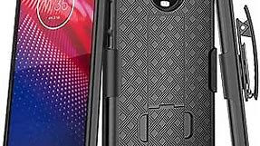 Rome Tech Phone Case for Moto Z4 with Belt Clip Holster - Slim Heavy Duty Shell Holster Combo - Rugged Phone Cover with Kickstand Compatible with Motorola Z4 - Black