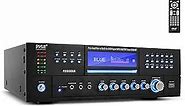 Pyle 4-Channel Wireless Bluetooth Power Amplifier - 1000W Stereo Speaker Home Audio Receiver w/ FM Radio, USB, Headphone, 2 Microphone w/ Echo, Front Loading CD DVD Player, LED, Rack Mount - PD1000BA