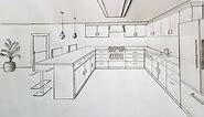 How to draw a kitchen in one point perspective