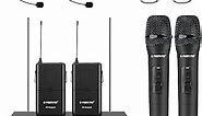 Phenyx Pro Wireless Microphone System, 4-Channel VHF Wireless Microphone Set with 2 Handhelds/2 Bodypacks/2 Lapels/ 2 Headset, Metal Receiver, Ideal for Church, Meeting, Conference(PTV-2000B)
