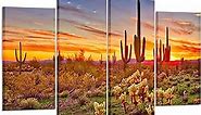 KREATIVE ARTS - Colorfull Sunset with Saguaros Landscape Canvas Wall Art Sonoran Desert Picture Gallery Wrapped Botanical Cactus in Arizona Picture Print on Canvas for Living Room