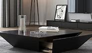 Modern Black Wood Coffee Table with Storage Square Drum with Drawer | Homary  UK