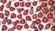 IndianShelf 200 Red Christmas Ornaments- Christmas Tree Ornaments- Red Christmas Decorations- Glass Christmas Ornaments- Mini Ornaments- Vintage Ornaments - Bulk Christmas Ornaments with Gift Box