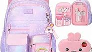 Girls Backpack Starry Rainbow Bookbag Cute Large Capacity Backpack Multifunction Fashion Casual Laptop Travel Bag For Girl (Purple-17inch)