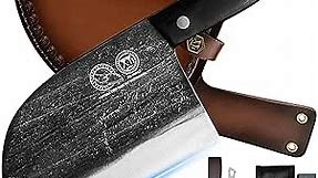 XYJ Authentic Since 1986,Outstanding Ancient Forging,6.7 Inch Full Tang,Serbian Chefs knife,Chef Meat Cleaver,Kitchen Knives,Set with Leather Sheath,Take Carrying,Butcher