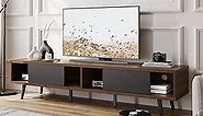 Bestier 70 inch Mid Century Modern TV Stand for 75 inch TV, Low Profile TV Stand with Storage, Entertainment Center for Living Room, Cord Management, Walnut